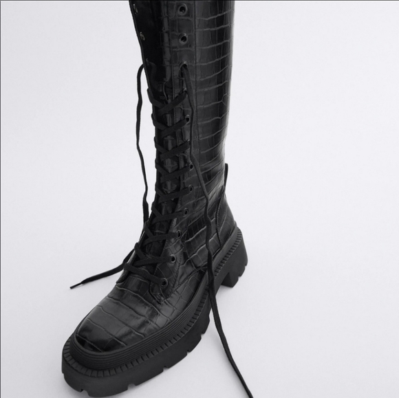Zara croc print lace up combat boots - Picture 7 of 8